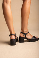Block Heel Sandals Crossover Strap - Black Matte