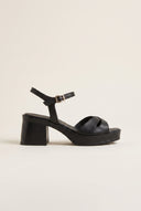 Block Heel Sandals Crossover Strap - Black Matte