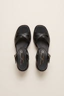 Block Heel Sandals Crossover Strap - Black Matte