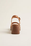 Block Heel Sandals Crossover Strap - Tan Matte