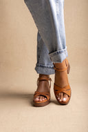 Block Heel Sandals Crossover Strap - Tan Matte