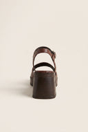 Block Heel Sandals Crossover Strap - Brown Matte