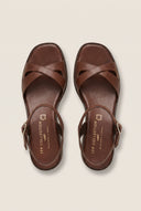 Block Heel Sandals Crossover Strap - Brown Matte