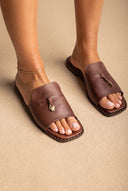 Flat Sandals Square Toe - Brown Matte