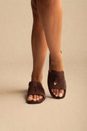 Flat Sandals Square Toe - Brown Matte