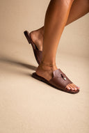 Flat Sandals Square Toe - Brown Matte