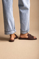 Flat Sandals Square Toe - Brown Suede