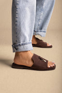 Flat Sandals Square Toe - Brown Suede