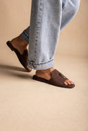 Flat Sandals Square Toe - Brown Suede