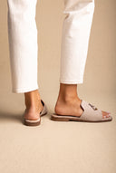 Flat Sandals Square Toe - Beige Suede