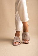 Flat Sandals Square Toe - Beige Suede