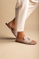 Flat Sandals Square Toe - Beige Suede