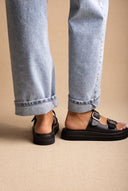 Flatform Sandals Statement Buckle - Black Matte