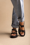 Flatform Sandals Statement Buckle - Black Matte