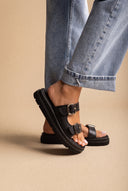 Flatform Sandals Statement Buckle - Black Matte