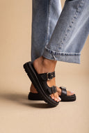Flatform Sandals Statement Buckle - Black Matte-Flatform Sandals Statement Buckle - Black Matte