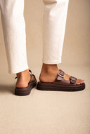 Flatform Sandals Statement Buckle - Brown Matte