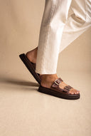 Flatform Sandals Statement Buckle - Brown Matte