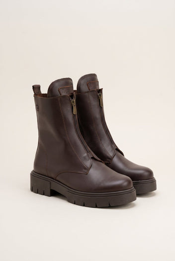 Ankle Boots Front Zip - Brown Matte