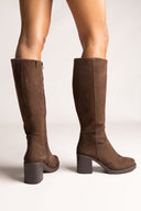 Stiefel mit Blockabsatz – Braun Veloursleder