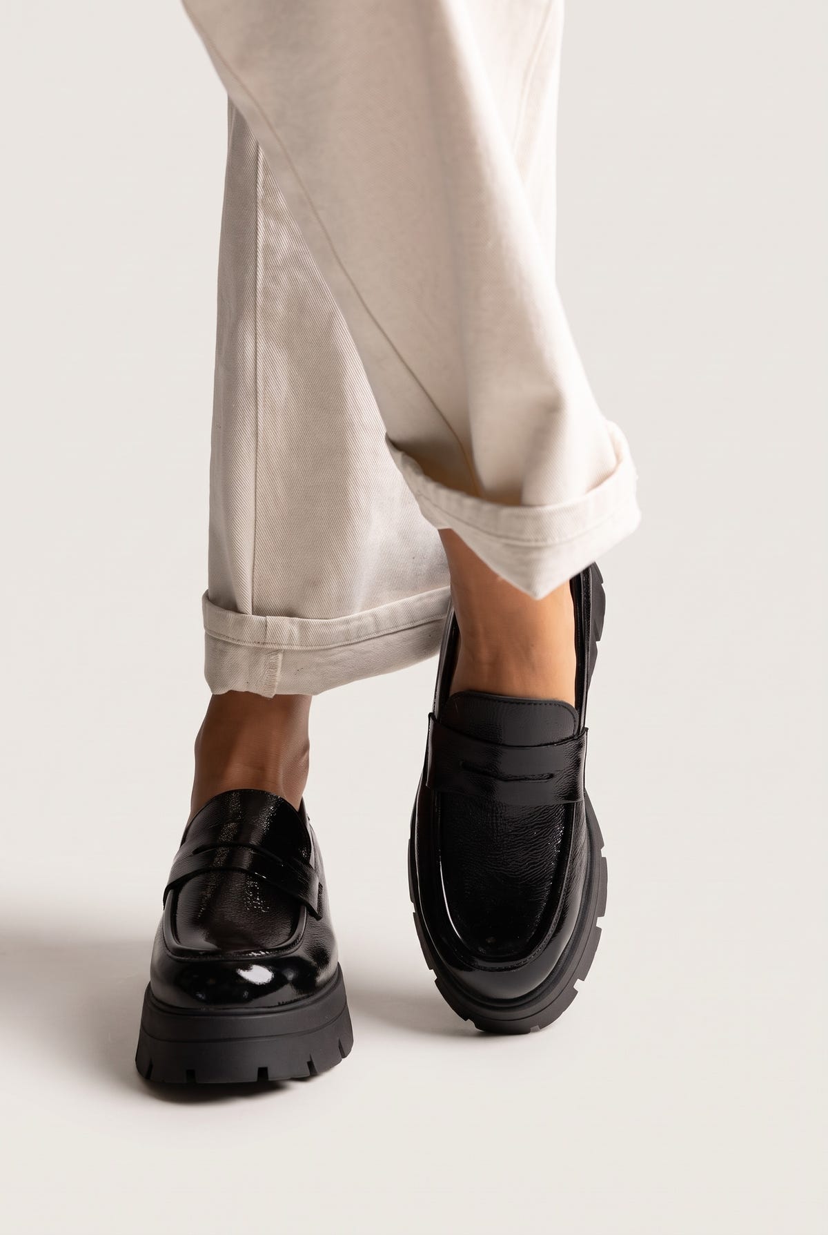 Mocassini penny con suola chunky – Nero vernice