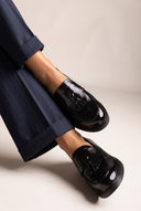 Loafer mit Fransendetail – Schwarz Lack