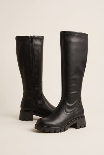 Stiefel mit Chunky-Sohle und Blockabsatz - Schwarz Matt