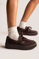Platform Loafers Lace Up - Brown Suede