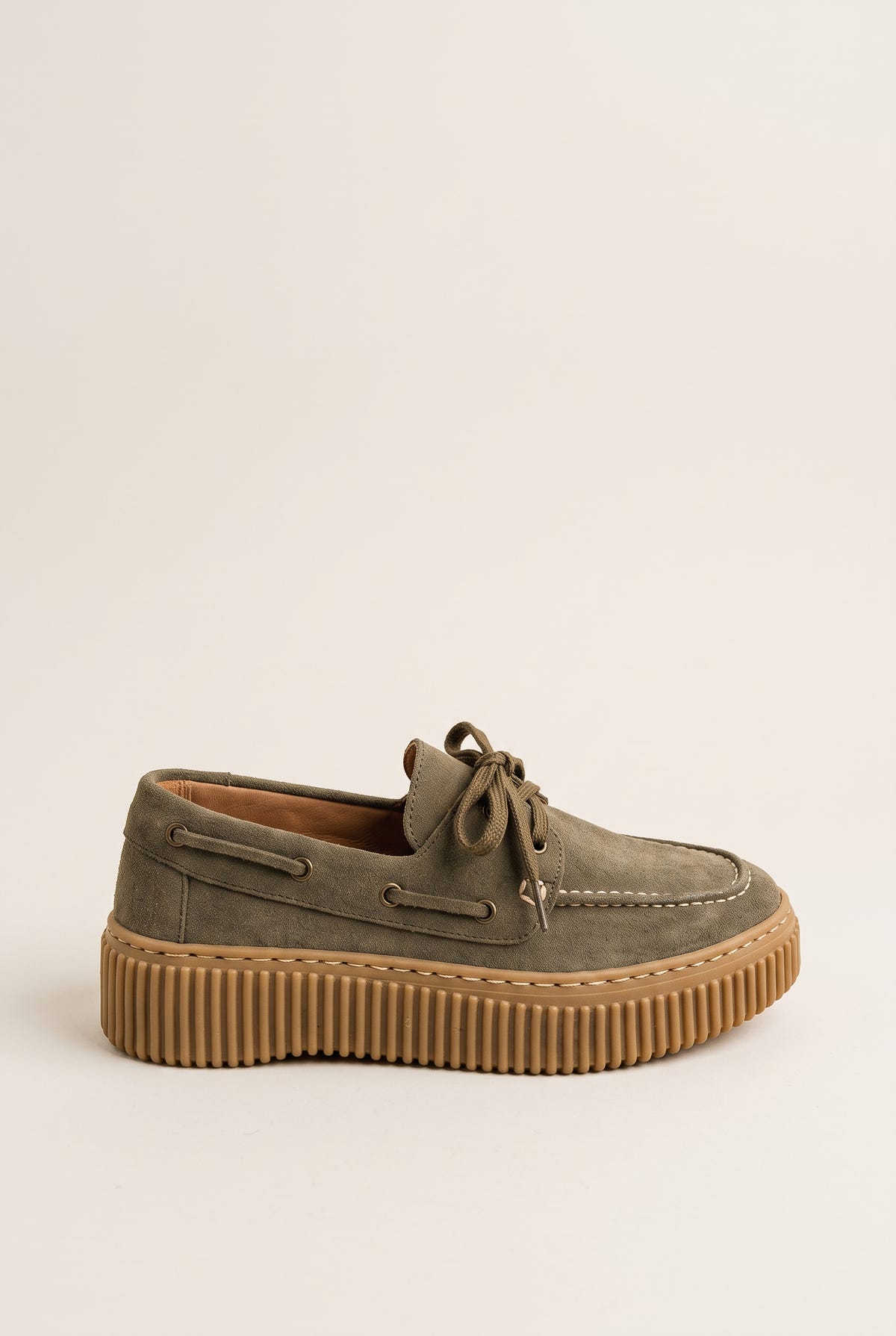 Mocassins plateforme à lacets - Daim Olive