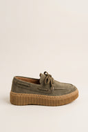 Mocassins de plataforma com atacadores - Camurça Verde Oliva