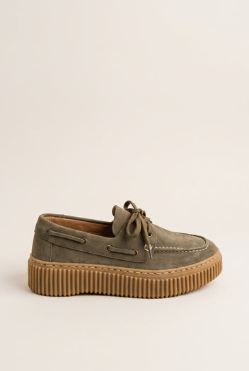 Mocassins plateforme à lacets - Daim Olive