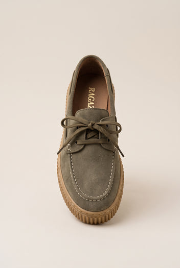 Mocassins plateforme à lacets - Daim Olive