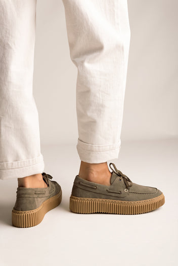 Mocassins plateforme à lacets - Daim Olive
