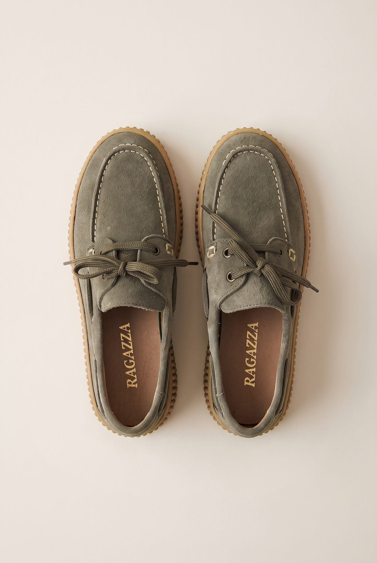 Mocassins plateforme à lacets - Daim Olive