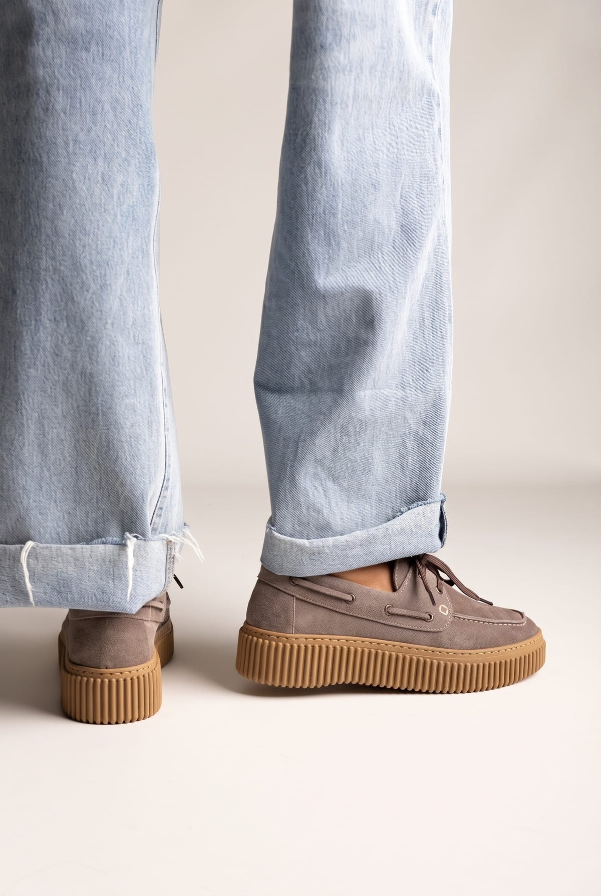 Mocassini platform con lacci - Suede Tortora