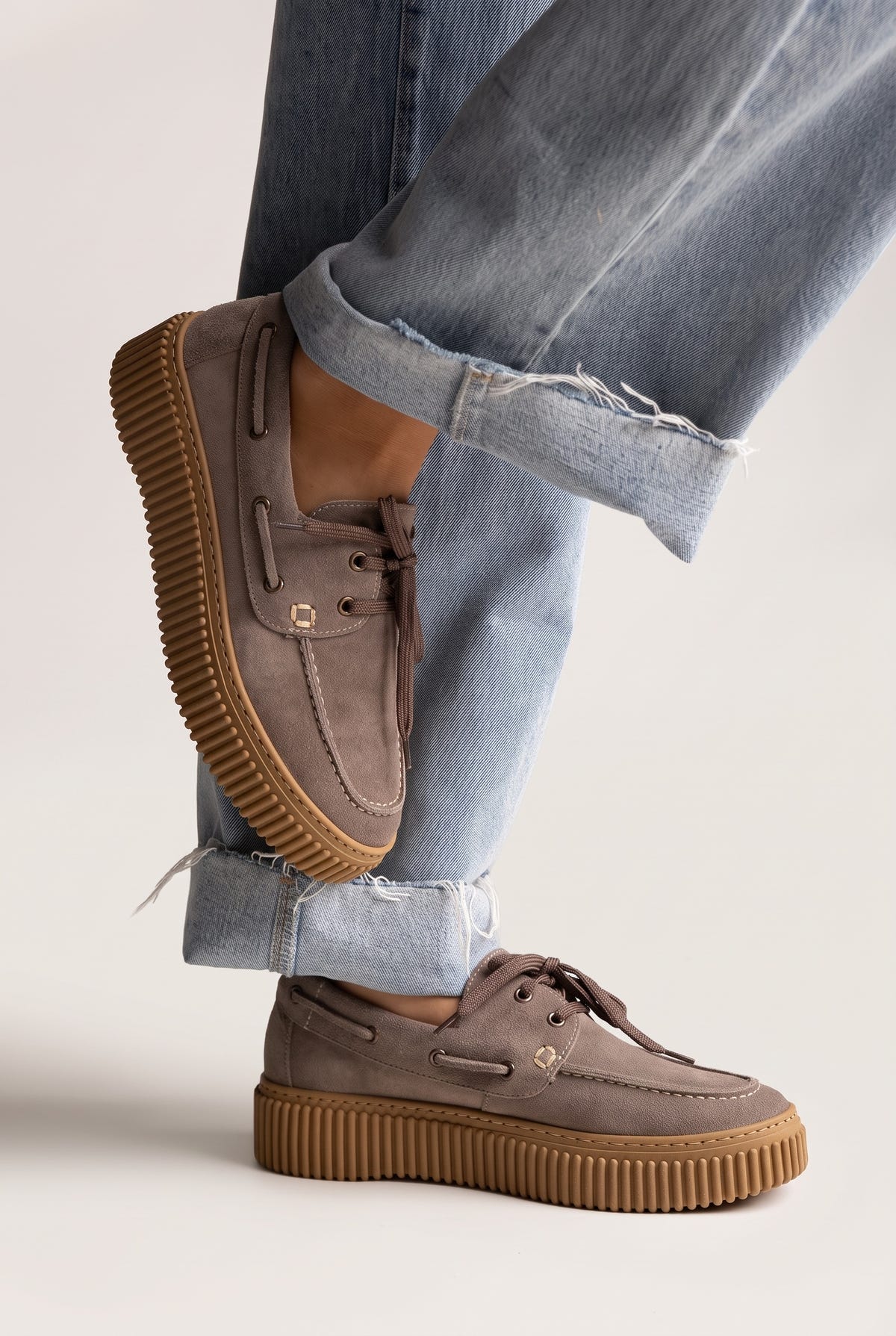 Mocassini platform con lacci - Suede Tortora