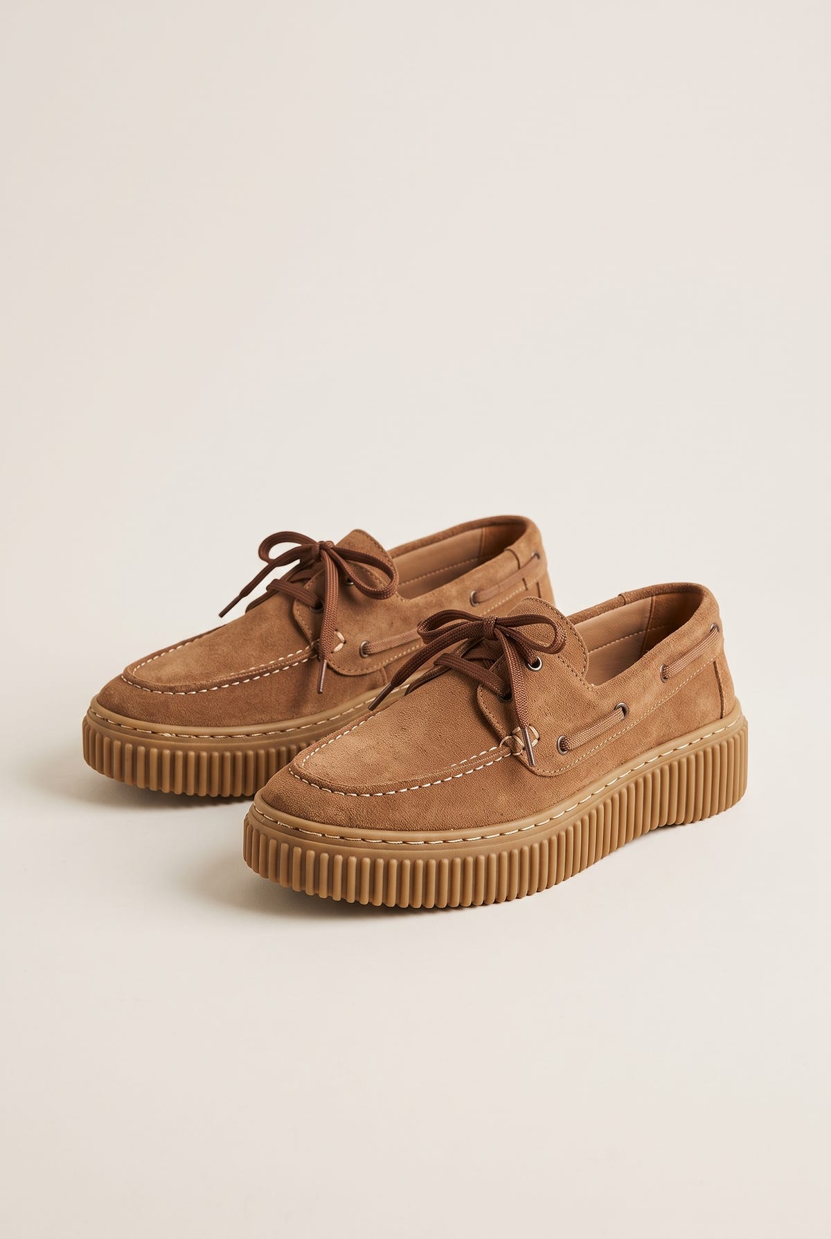 Mocassini platform con lacci - Suede Cuoio