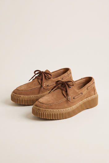 Mocassini platform con lacci - Suede Cuoio
