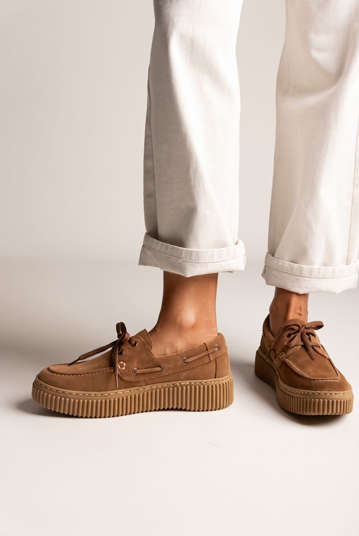 Mocassini platform con lacci - Suede Cuoio