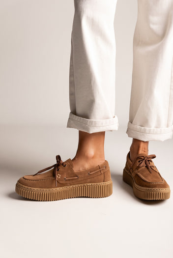 Mocassini platform con lacci - Suede Cuoio