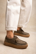 Mocassini platform con lacci - Suede Oliva