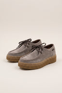 Platform Loafers Lace Up - Taupe Suede