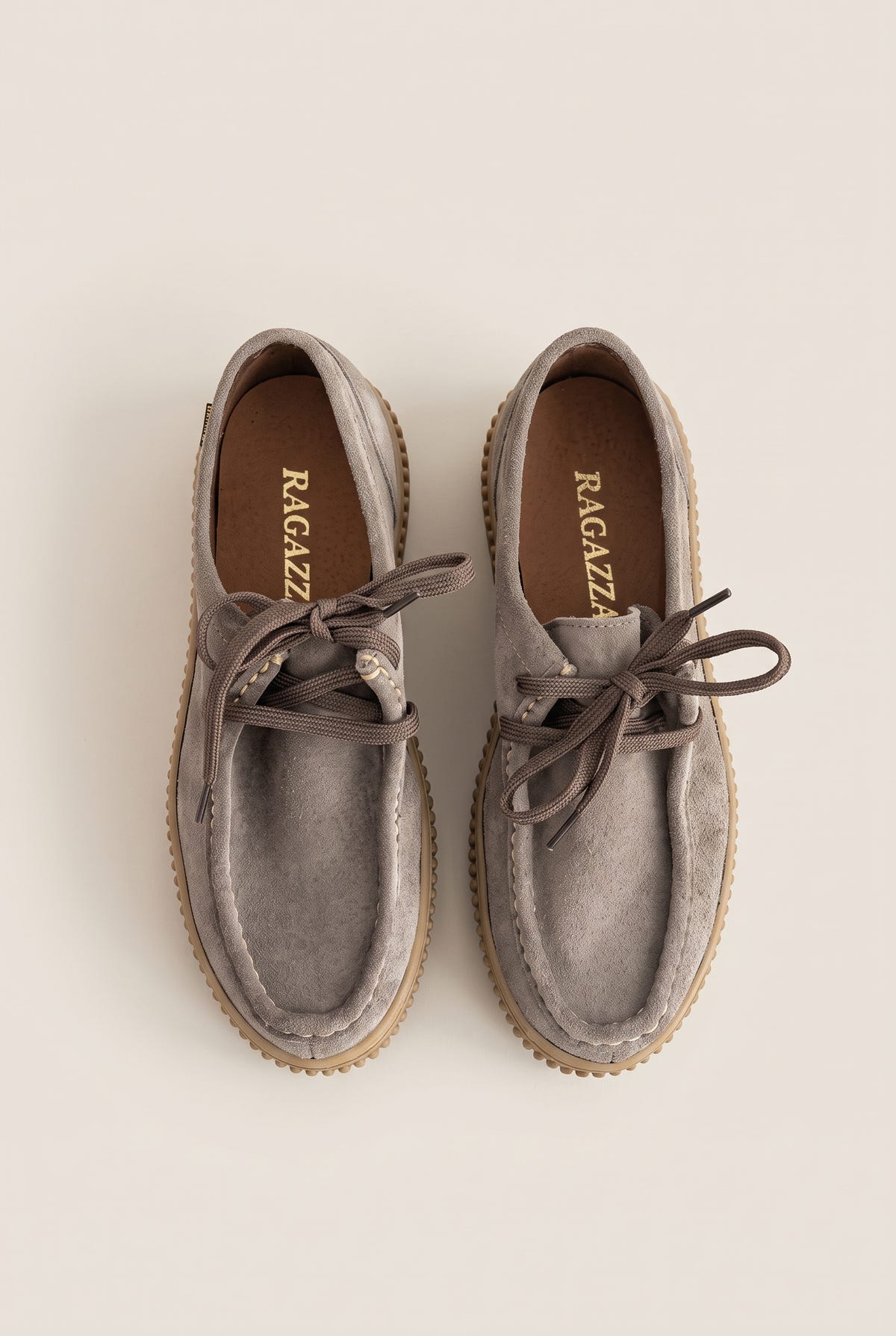 Mocassins plateforme à lacets - Daim Taupe
