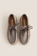 Platform Loafers Lace Up - Taupe Suede