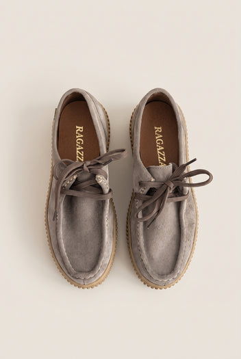 Mocassins plateforme à lacets - Daim Taupe