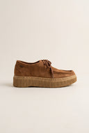 Platform Loafers Lace Up - Tan Suede