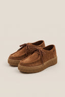 Platform Loafers Lace Up - Tan Suede