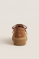 Platform Loafers Lace Up - Tan Suede