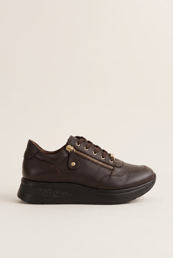 Wedge Sneakers Side Zip - Brown Matte