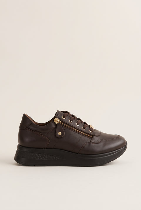 Wedge Sneakers Side Zip - Brown Matte